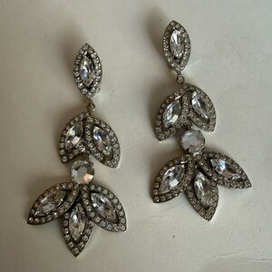 Bozart Vintage Silver Crystal Drop Clip On Earrings